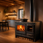 Cuisiniere a bois moderne et chaleureuse