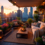 Balcon urbain dore