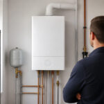 Chaudiere moderne et efficace dans une piece technique