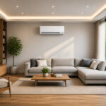 Climatisation moderne et salon confortable