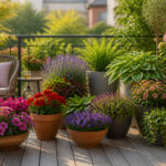 Jardin de terrasse luxuriant et colore